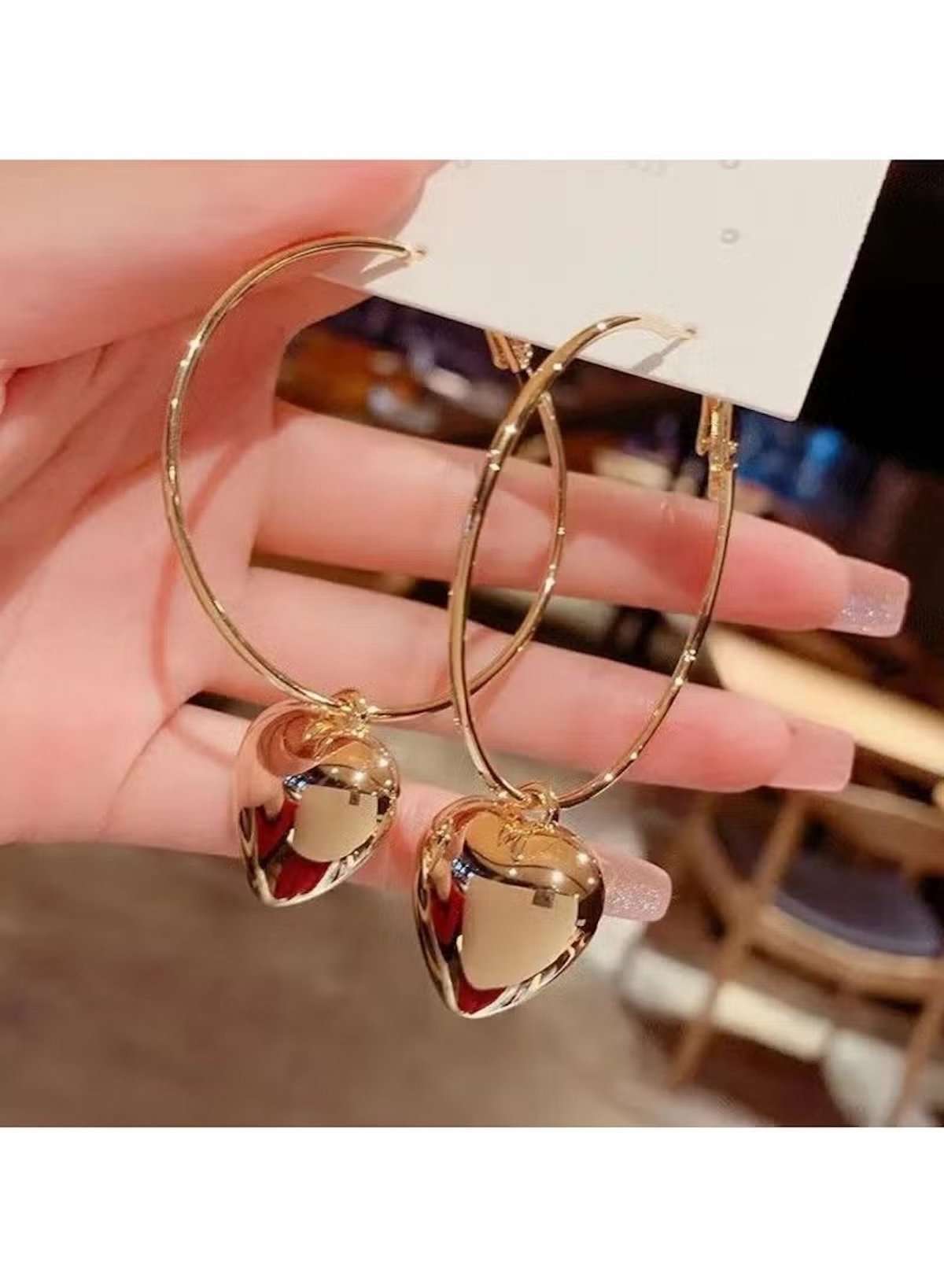 Gold Color Tone Heart Charm Hoop Earrings for Women