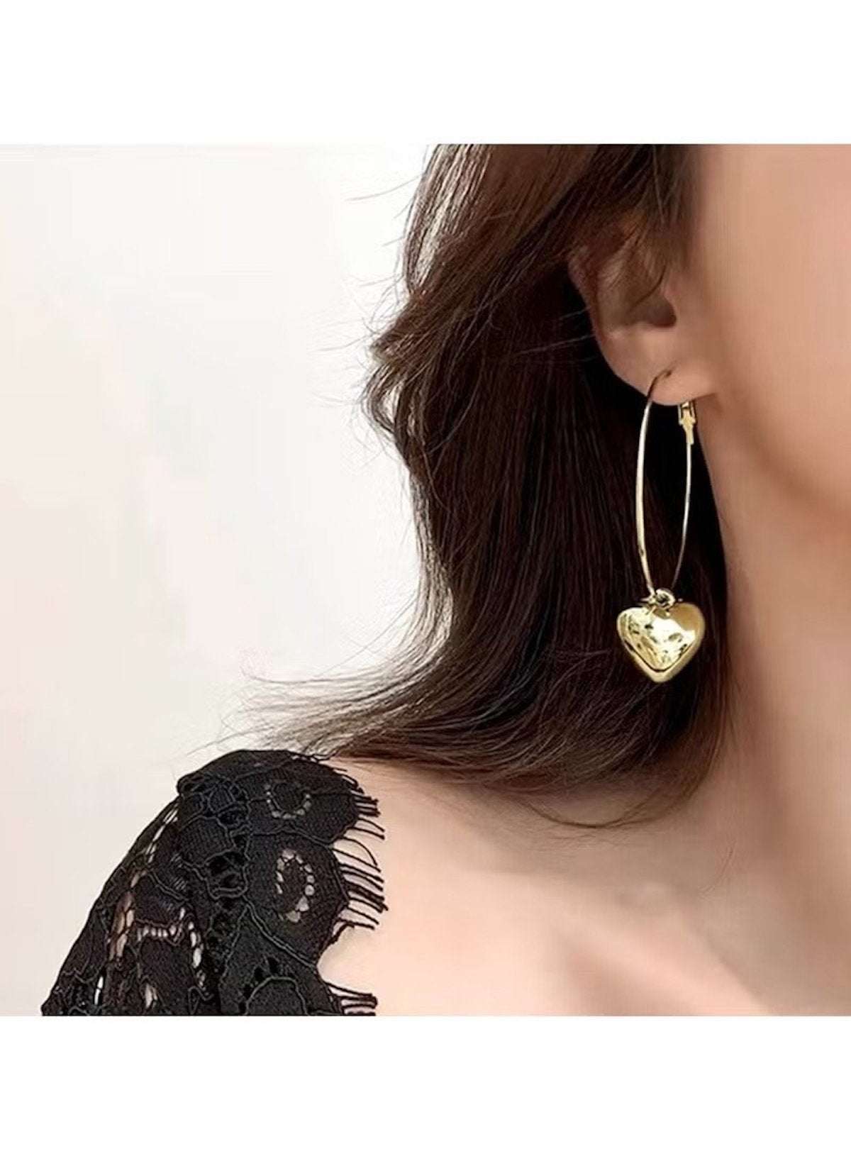 Gold Color Tone Heart Charm Hoop Earrings for Women