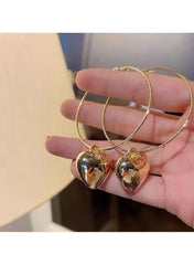 Gold Color Tone Heart Charm Hoop Earrings for Women