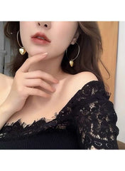 Gold Color Tone Heart Charm Hoop Earrings for Women