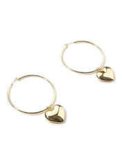 Gold Color Tone Heart Charm Hoop Earrings for Women