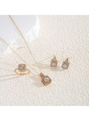 Gold Color Square-Cut Crystal Pendant Necklace & Earring Set