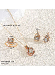 Gold Color Square-Cut Crystal Pendant Necklace & Earring Set