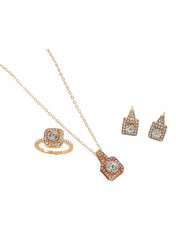 Gold Color Square-Cut Crystal Pendant Necklace & Earring Set