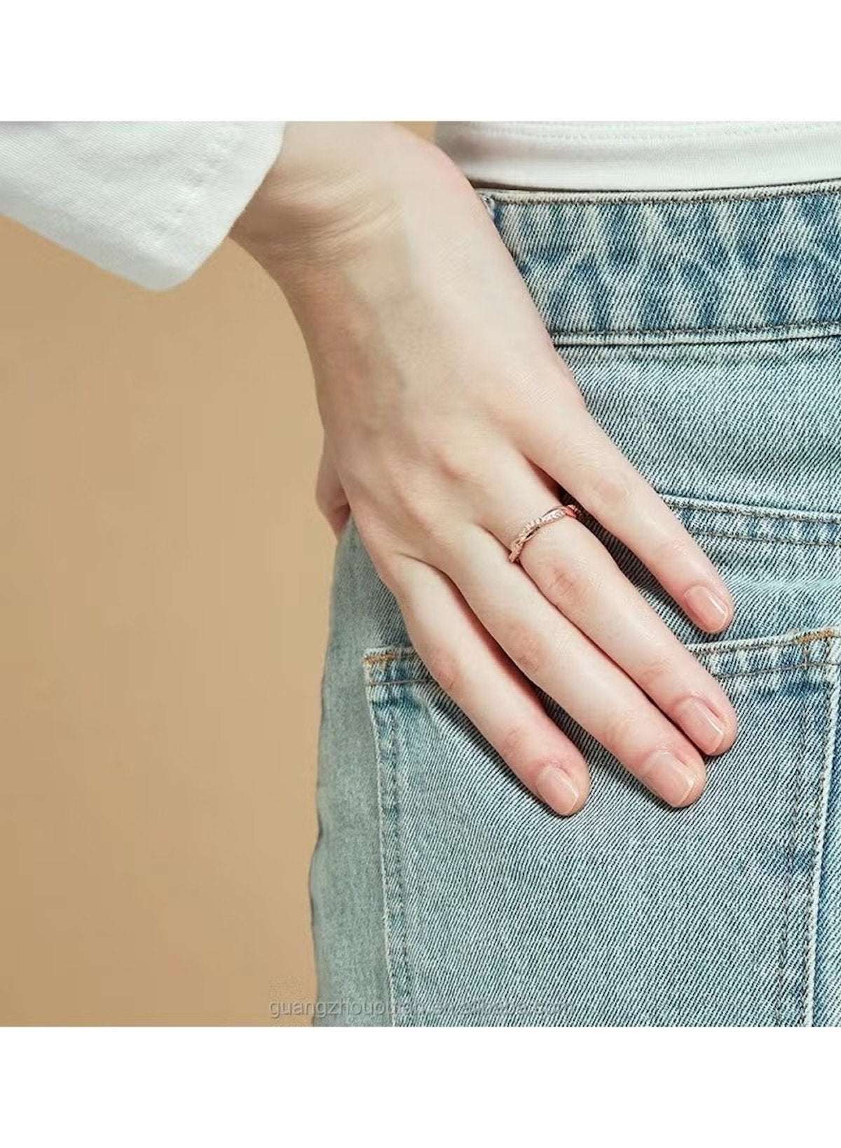Twist Design Diamond-Inspired Couple Ring – Silver and   Rose Gold Color