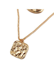 Double-Layer Retro Irregular Seal Pendant Necklace – Vintage Minimalist Style