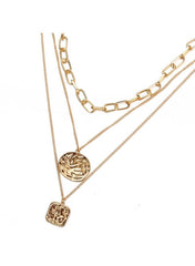Double-Layer Retro Irregular Seal Pendant Necklace – Vintage Minimalist Style
