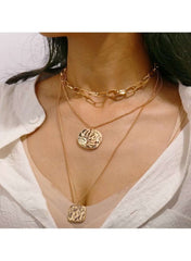 Double-Layer Retro Irregular Seal Pendant Necklace – Vintage Minimalist Style
