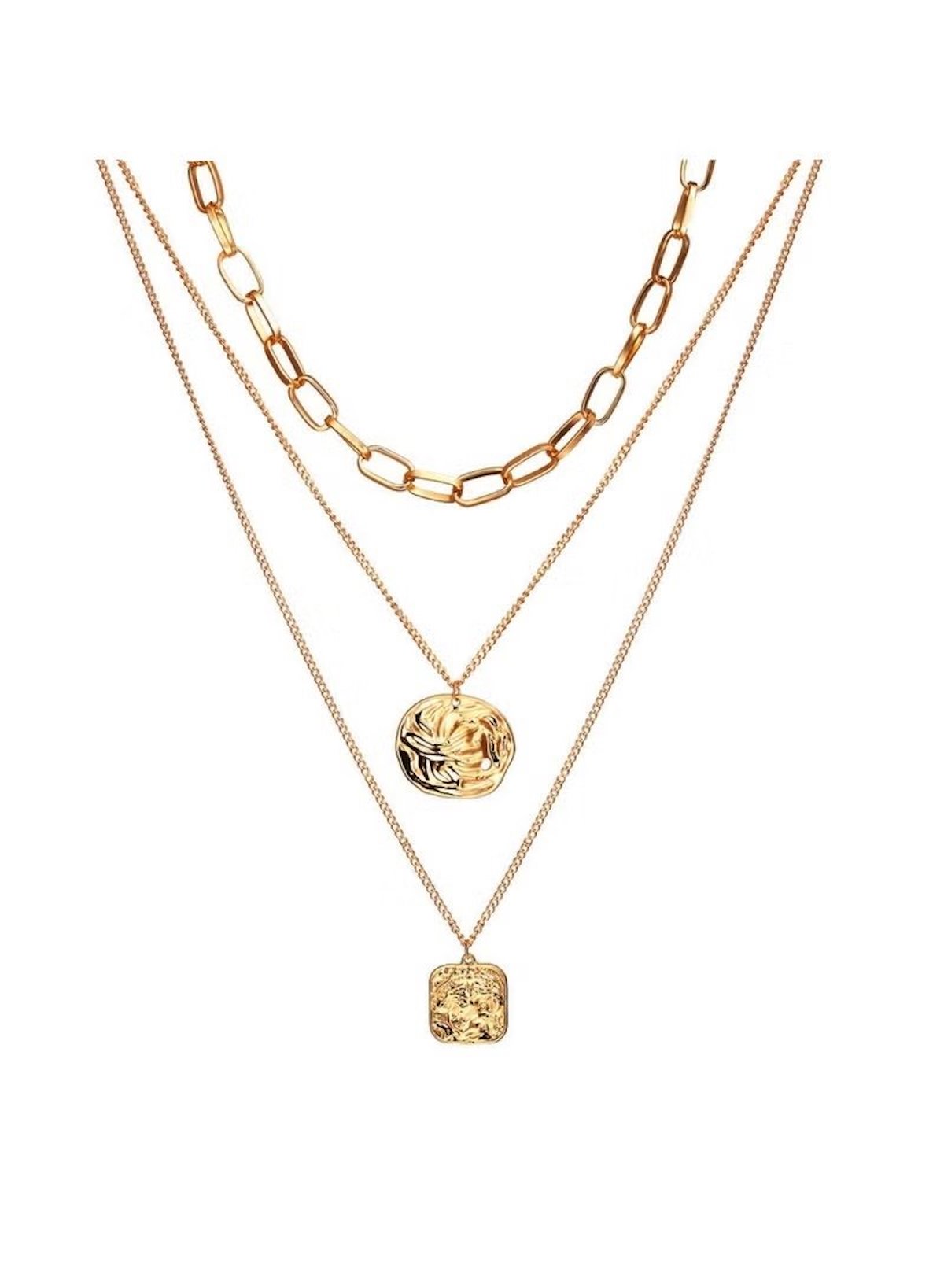 Double-Layer Retro Irregular Seal Pendant Necklace – Vintage Minimalist Style