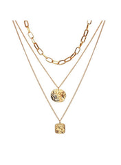 Double-Layer Retro Irregular Seal Pendant Necklace – Vintage Minimalist Style
