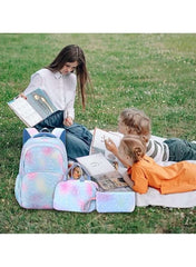 3-Piece Pastel Galaxy Backpack Set for Girls – School Bag, Lunch Bag & Pencil Case (Blue or Pink)