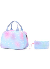 3-Piece Pastel Galaxy Backpack Set for Girls – School Bag, Lunch Bag & Pencil Case (Blue or Pink)