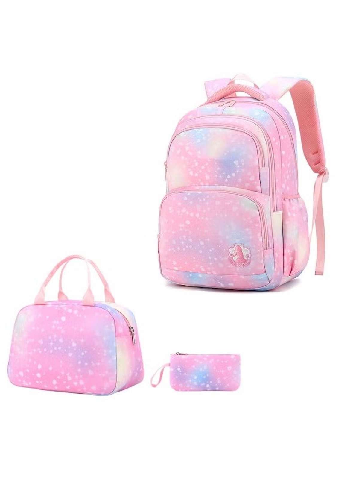 3-Piece Pastel Galaxy Backpack Set for Girls – School Bag, Lunch Bag & Pencil Case (Blue or Pink)