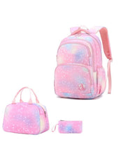 3-Piece Pastel Galaxy Backpack Set for Girls – School Bag, Lunch Bag & Pencil Case (Blue or Pink)