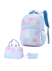 3-Piece Pastel Galaxy Backpack Set for Girls – School Bag, Lunch Bag & Pencil Case (Blue or Pink)