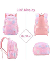 3-Piece Pastel Galaxy Backpack Set for Girls – School Bag, Lunch Bag & Pencil Case (Blue or Pink)