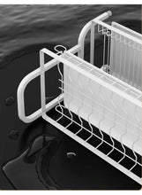 Dish drying rack cutlery holder with utensil hooks, white wire design