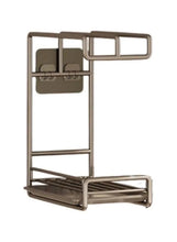 Silver stainless rag rack with towel bar and wire bottom tray