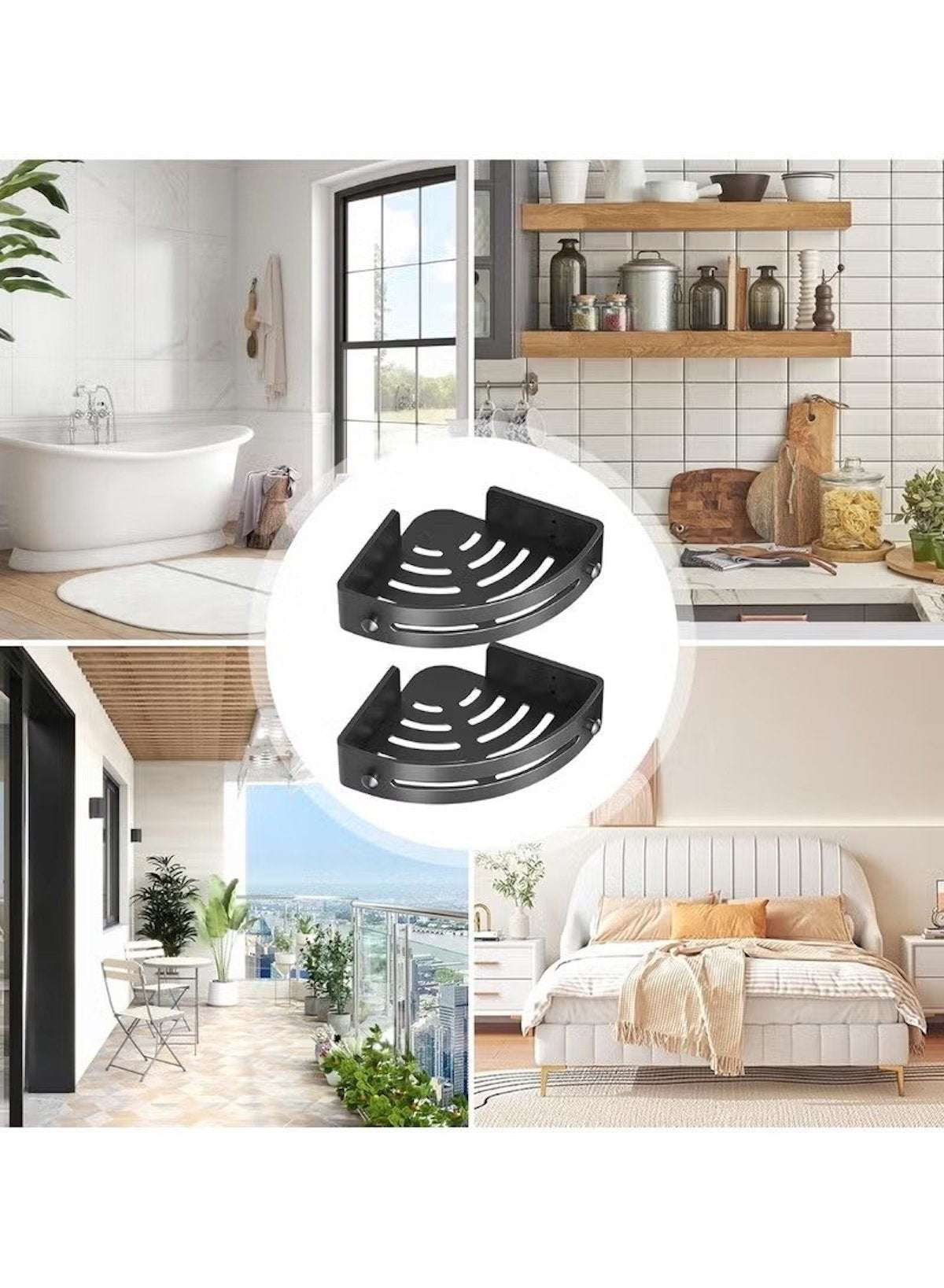 Punch-Free Wall-Mounted Bathroom Corner Rack – Black Tripod, Single Layer (20 × 3.5 cm)