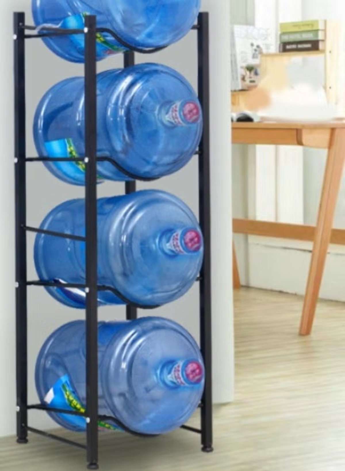 Four-Layer Vertical Water Bottle Storage Rack – Black, Single Row (105×34×33 cm)