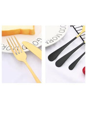 24-Piece Stainless Steel Gold & Black Cutlery Set – Forks, Knives & Spoons