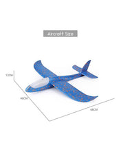 Avión de espuma de 48 cm para lanzar a mano con luces LED – Juguete volador recargable para exteriores. 48 x 16 x 6 cm