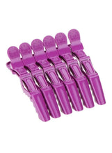 Purple 6-piece hair sectioning clips with crocodile-style spring clamps