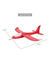 Avión de espuma de 48 cm para lanzar a mano con luces LED – Juguete volador recargable para exteriores. 48 x 16 x 6 cm