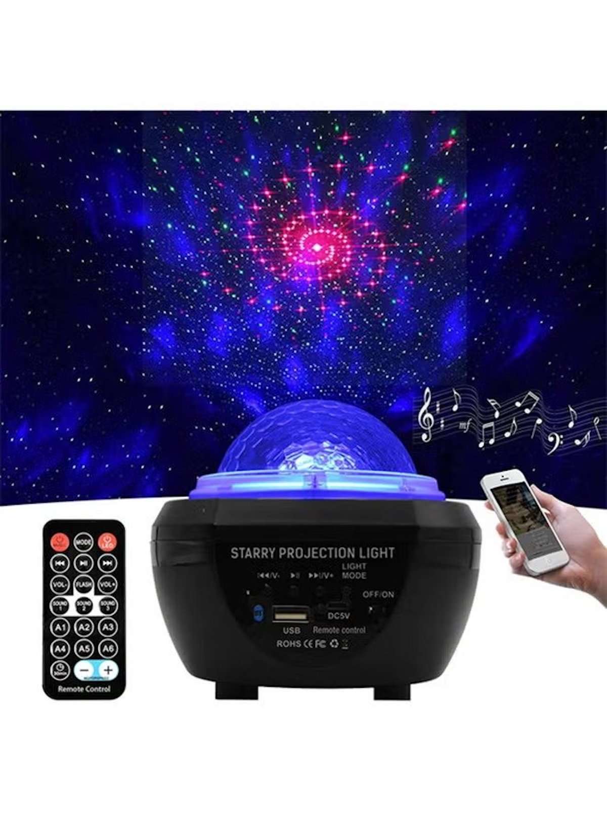 2-in-1 Star Light Projector LED Night Light with Remote Control – Black/Blue (17x17x13.5cm)