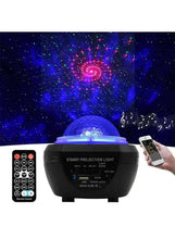 Black star projector light with remote control and smartphone