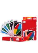 Card game set with colorful number cards and a boxed deck