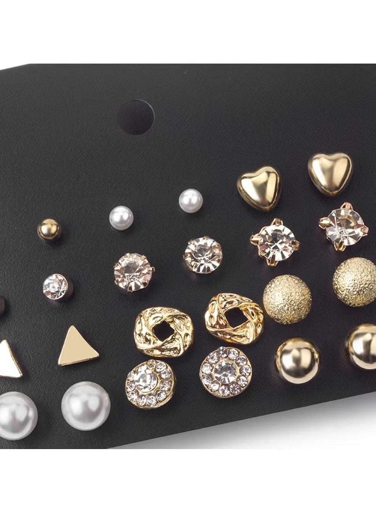 12-Piece Gold Colour Stud Earring Set – Elegant & Versatile Designs