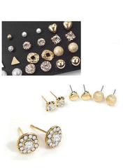 12-Piece Gold Colour Stud Earring Set – Elegant & Versatile Designs
