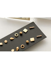 Juego de 9 pendientes minimalistas dorados: diseños geométricos y elegantes