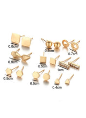 Juego de 9 pendientes minimalistas dorados: diseños geométricos y elegantes