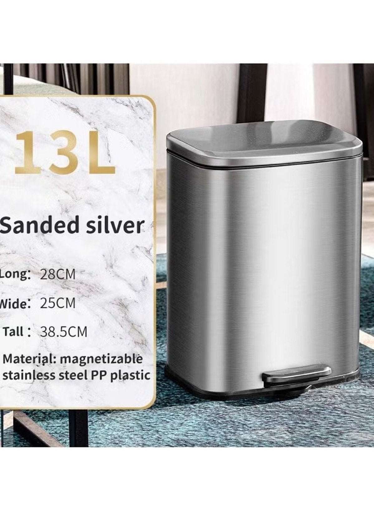 Huitich 13L Kitchen Bin with Soft Close Lid Stainless Steel