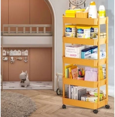 5-Tier Compact Plastic Storage Trolley – Yellow