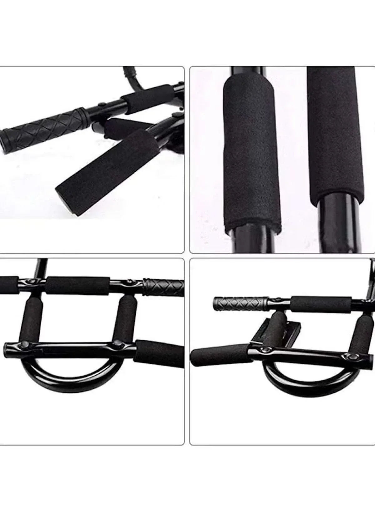 Black steel push-up bar set with textured sponge grips and crossbar detail