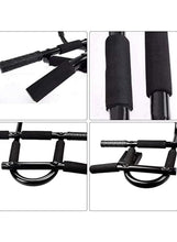 Black steel push-up bar set with textured sponge grips and crossbar detail