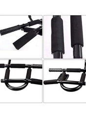 Black steel push-up bar set with textured sponge grips and crossbar detail