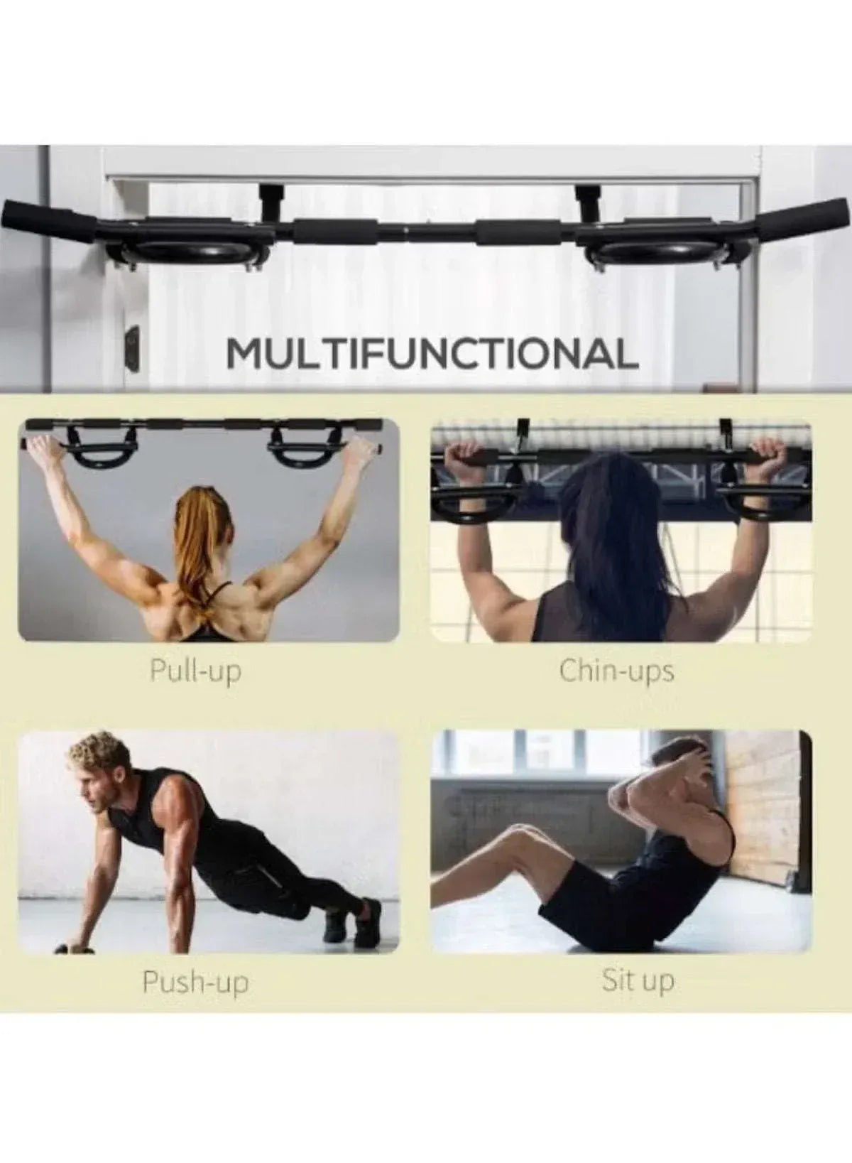 Multifunction steel pull-up and push-up bar frame with black sponge grips
