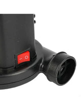 Black air pump switch area with red rocker and side nozzle outlet