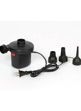 Black electric air pump kit with power cord and multiple nozzle attachments