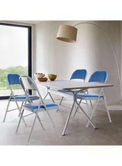 Leg Folding Chair with Leather Seat & Backrest – Blue