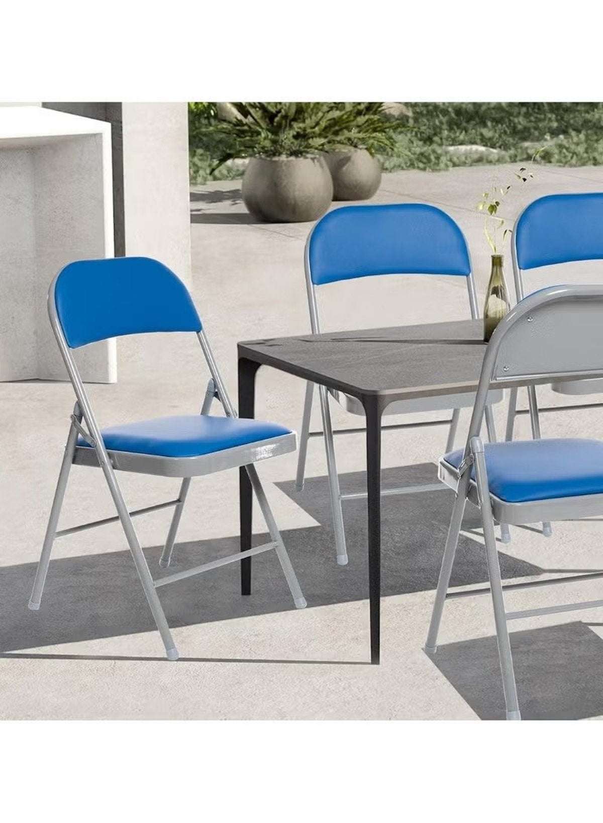 Leg Folding Chair with Leather Seat & Backrest – Blue
