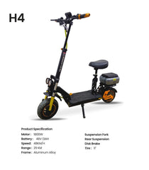 H4 Electric Scooter with 1800W Motor, 48V 13Ah Battery, 50KM/H Speed, 29KM Range, 11 Inches Tires, Dual Suspension, Disc Brakes, Remote Lock System, Storage Box and Seat
