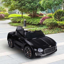Black kids electric ride-on car with front lights and sculpted hood detail