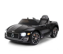 Black kids electric ride-on car with front grille, headlights, and open-roof seat