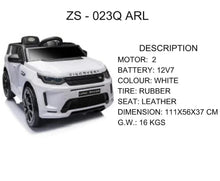 White electric ride-on SUV with black hood and grille, three-quarter front angle