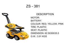 Yellow ZS-381 kids push ride-on car with handle and steering wheel
